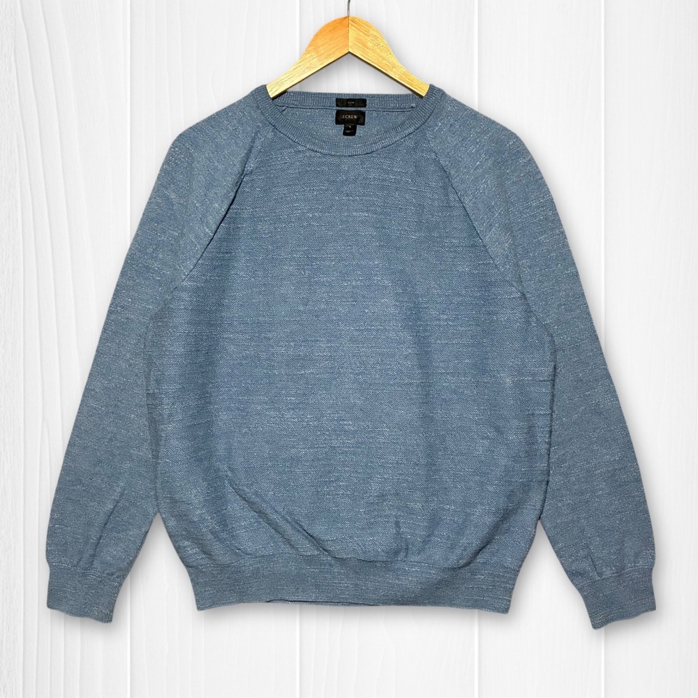 J Crew Slim Fit Crewneck‎ Cotton Sweater Mens L Blue